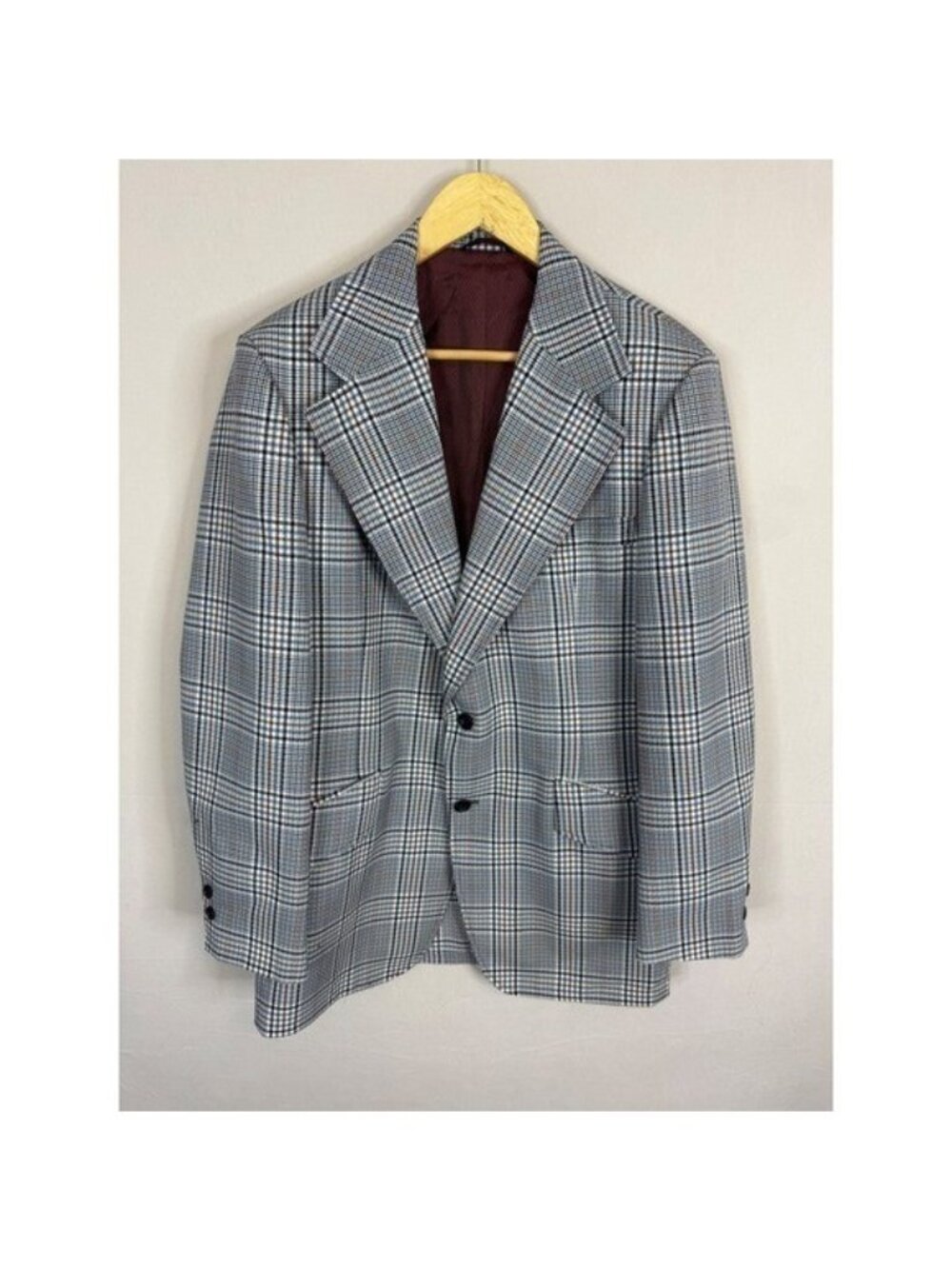 Vintage Johnny Carson Glen Plaid Blazer Grey Blue Brown 1974 Sport Coat Men 42